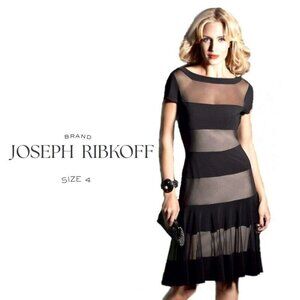 Joseph Ribkoff Cocktail Dress Size 4 Black Illusion Stripe Short Sleeve